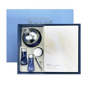 SUM37 Water-full Marine Relief Gel Cream Gift Set – hydrating skincare set with marine ingredients, featuring gel cream, toner, and emulsion for soothing and refreshing dehydrated skin.